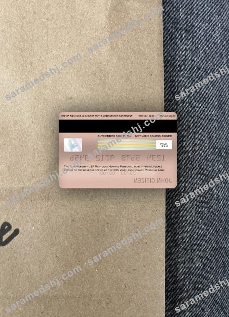 USA Maryland Howard Personal bank visa electron card photolook back